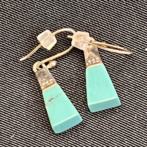 Sterling 925 Silver and Turquoise Dangle Earrings Native American Southwestern - Picture 3 of 8